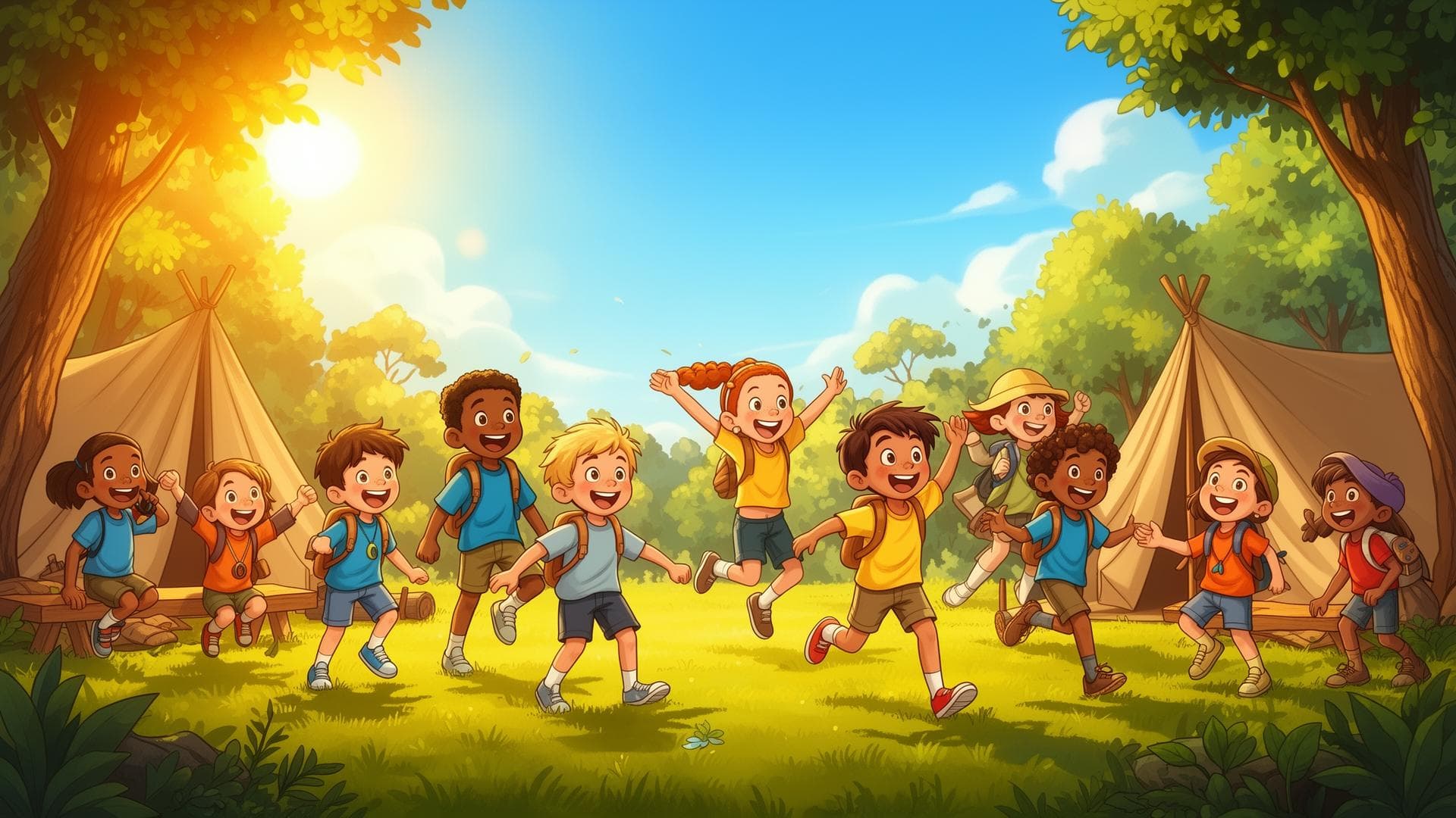 Happy kids at summer camp